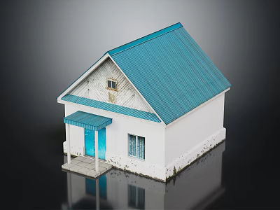 Small White House Model With Blue Roof Porch And Blue Door 3d model