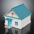 Small White House Model With Blue Roof Porch And Blue Door