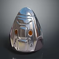 Shiny Metallic Futuristic Device With Smooth Surface And Orange Circular Components