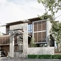 Modern Single Family Villa With Concrete Facade Wooden Louvers And Landscaped Garden