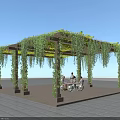 Green Leafy Pergola with Hanging Vines and Outdoor Seating Area for Relaxing