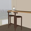 Minimalist Wooden Bar Counter With Dark Bar Stools Window Blinds And Lantern Pendant Light