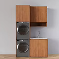Modern Wooden Balcony Storage Cabinet With Stackable Washing Machines And Sink Faucet