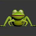 Cute Green Cartoon Frog 3D Character Model With Big Eyes Pink Cheeks And Smile