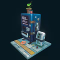 Smart Blue Vending Machine With Digital Screen Coin Slot And Recycling Bin