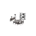 Round Modern Dining Table Set With Wooden Tabletop Radial Wood Grain And Metal Base Chairs