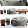 Stylish Gray Brown Ottoman Collection With Round Square Shapes Tassels And Throw Blankets