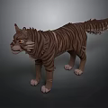 3D Striped Cat Model With Standing Pose Pointed Ears And Bushy Tail Design