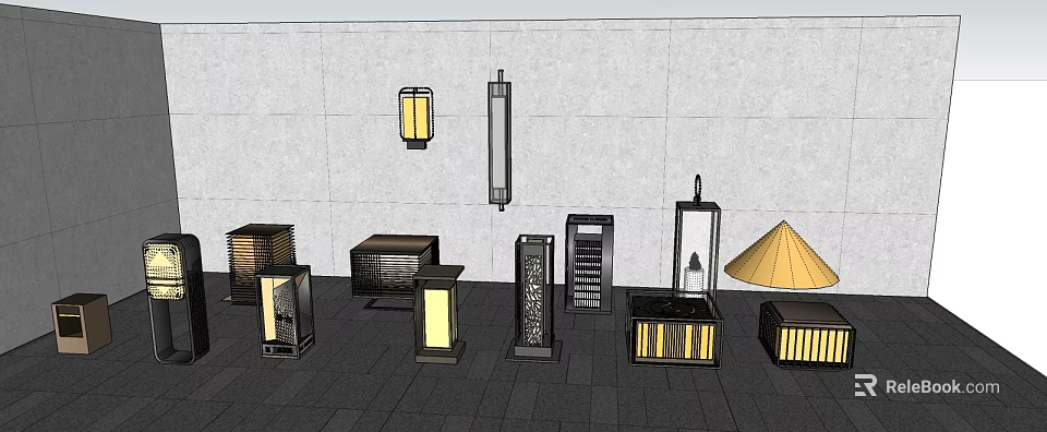 Various Styles of Decorative Outdoor Lights Including Hanging and Standing Lanterns for Garden 3d model 