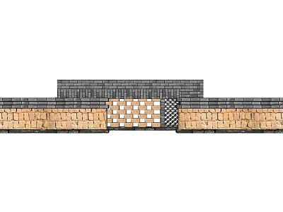 Entrance Gate Design With Stone Walls And Lattice Pattern For Exterior 3d model