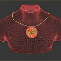Orange Circular Necklace Pendant With Intricate Pattern Design Displayed On Mannequin 3d model