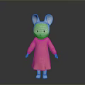 Cute White Rabbit Doll Wearing Pink Dress Against Soft Gray Gradient Background