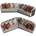 Light Beige Sectional Corner Sofa With Brown Gray Cushions And Modern Design 3d model