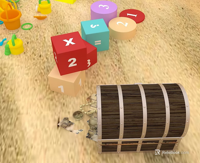 Interactive Commercial Educational Equipment With Colorful Blocks Numbers Symbols And Wooden Barrel 3d model 