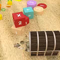 Interactive Commercial Educational Equipment With Colorful Blocks Numbers Symbols And Wooden Barrel