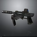 Futuristic Sci Fi Gun With Scope Barrel Tactical Grip And Metallic Finish
