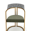 Modern Dining Chair With Brass Metal Frame Green Upholstered Seat And Checkered Pattern Backrest