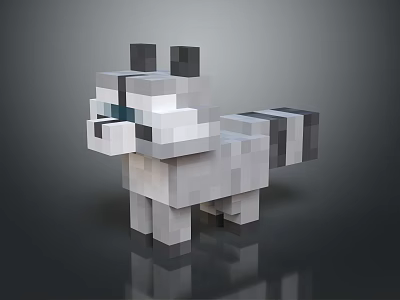 Pixelated Raccoon Character Design With Gray Black Stripes And 3D Render 3d model