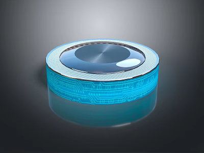 Modern Circular Electronic Device With Transparent Top And Blue Circuit Board Design 3d model