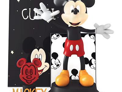 Mickey Mouse Doll With Black Ears Red Shorts And Yellow Shoes On Decorative Background 3d model
