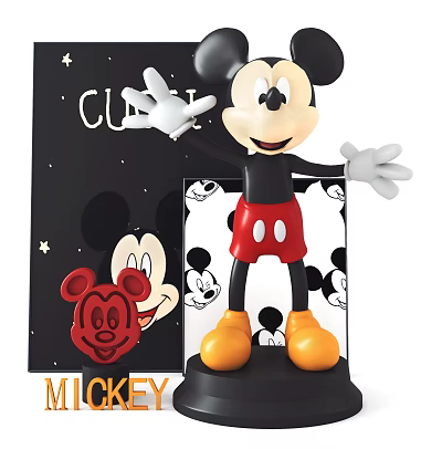 Mickey Mouse Doll With Black Ears Red Shorts And Yellow Shoes On Decorative Background 3d model