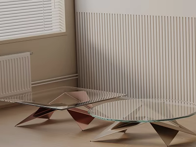 Modern Sofa and Coffee Table Set with Glass Top Geometric Metal Legs and Striped Wall 3d model