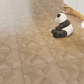 Wooden Floor with Geometric Pattern in Indoor Space featuring Panda Toy and White Shoes