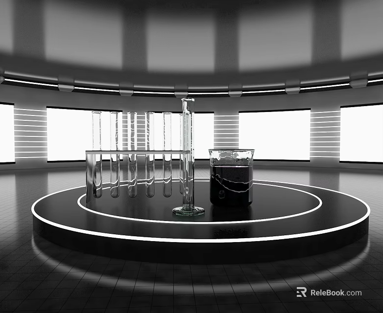 Industrial Equipment With Transparent Glass Tubes And Black Container On Modern Display Platform 3d model 