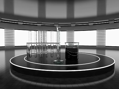 Industrial Equipment With Transparent Glass Tubes And Black Container On Modern Display Platform 3d model