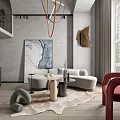 Modern Loft Living Room With Curved Sofa Round Tables And Staircase