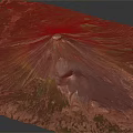 Volcanic Terrain Aerial View With Central Crater Radiating Lava Flows And Colorful Geological Features