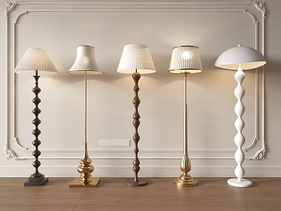 Variety Style Floor Lamps In Elegant Room Interior 3d model