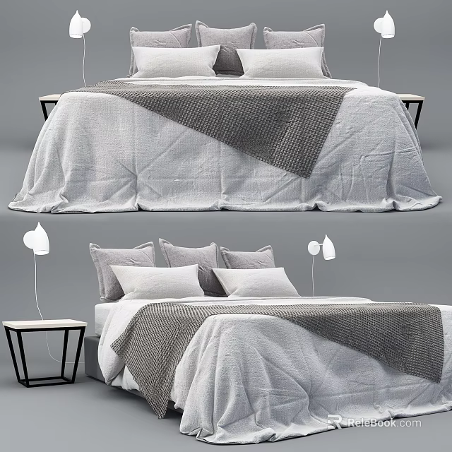 Double Bed Featuring Soft Bedding Blanket Modern Side Tables and Lamps 3d model
