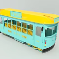 Colorful Tram Model With Blue Body Yellow Roof Clear Windows And Decorative Details