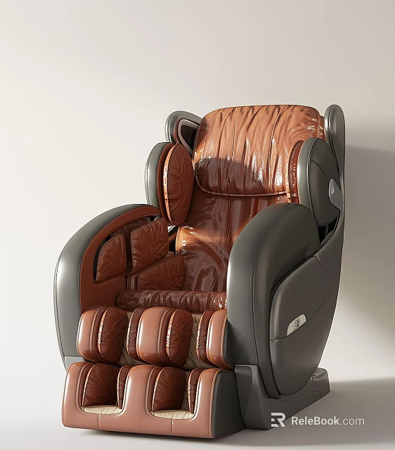 Luxury Brown And Gray Leather Massage Chair With Modern Ergonomic Design 3d model 