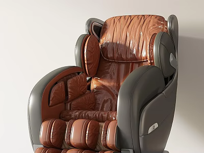 Luxury Brown And Gray Leather Massage Chair With Modern Ergonomic Design 3d model