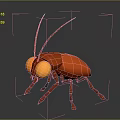 Red Cartoon Insect with Big Yellow Eyes 3D Render on Grey Background
