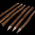 Natural Wooden Sticks with Sharp Stone Tips and Rustic Surface Texture 3d model