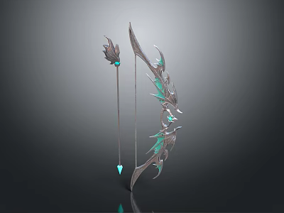 3D Rendered Fantasy Style Bow And Arrow With Green Accents And Elaborate Design 3d model