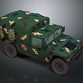 Green Camouflage Military Off Road Medical Vehicle With Red Cross Markings