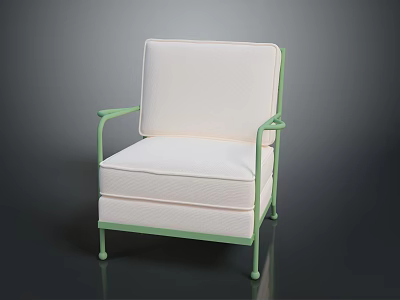 Modern Upholstered Dining Chair With Green Metal Frame And White Cushion 3d model