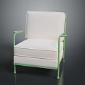 Modern Upholstered Dining Chair With Green Metal Frame And White Cushion