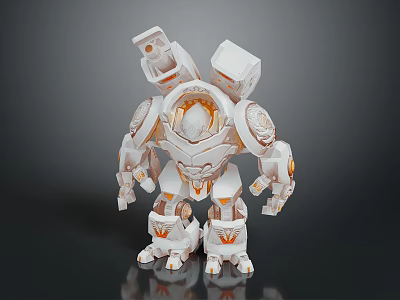 Smart Machine Robot Design With White Body And Orange Glowing Mechanical Parts 3d model