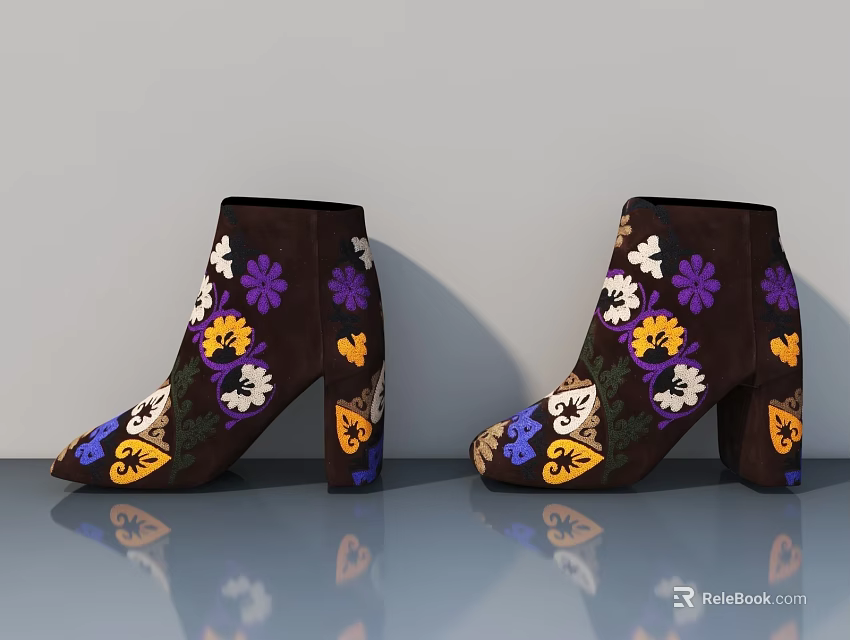 Elegant Hinged Door With Colorful Floral Pattern Design For Home Interior Decoration 3d model 