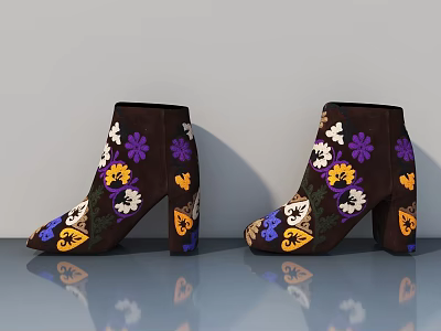 Elegant Hinged Door With Colorful Floral Pattern Design For Home Interior Decoration 3d model