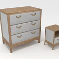 Wooden Three Drawer Cabinet With White Drawers And Small Side Table With Metal Handles