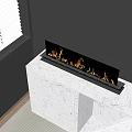 Modern Fireplace With Burning Flames On Black Cabinet Glass Top In Living Room