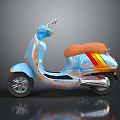 Light Blue Vintage Scooter With Brown Seat Orange Patterns And Yellow Red Stripes