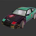 Teal And Black Two Door Coupe With Red Logo And NOS Decal On White Roof