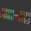 Colorful Bar Stools Set with Silver Metal Frame and Round Seats